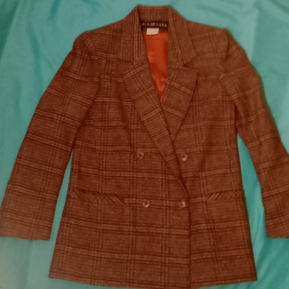 CASA DE LANA BROWN WOOL TWEED BLAZER, SIZE 5/6 - Picture 9 of 12